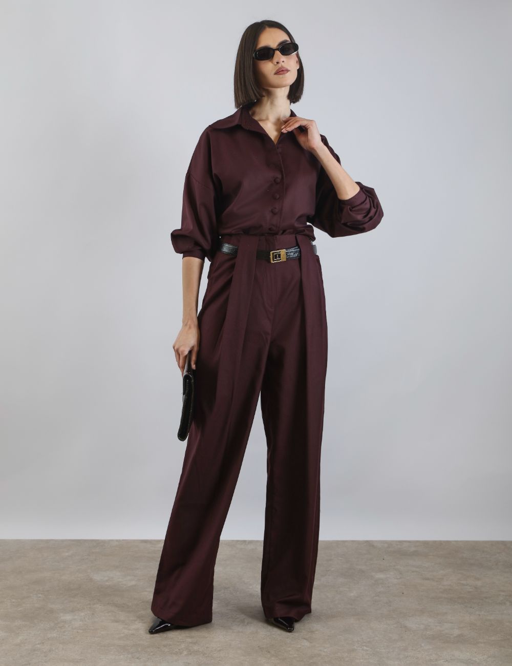 Claret Pleated Trousers - Image 2